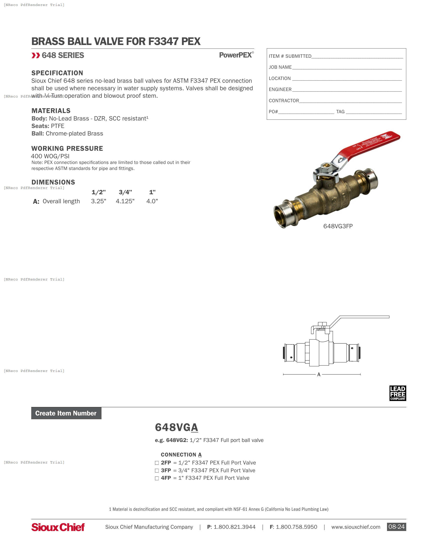 648 SERIES - F3347 POWERPEX BALL VALVE - SPEC SHEET.PDF Specification Document